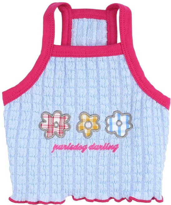 패리스독 강아지 트리플 플라워 버블 크롭 티셔츠, 블루, 1개