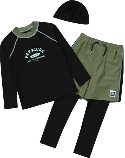 에스핏 아동용 래글런 래쉬가드 수영복 세트 SKY304-MKWH03