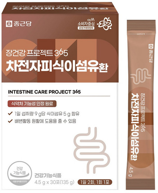 종근당 장건강 프로젝트 365 차전자피 식이섬유환 30p, 135g, 1개