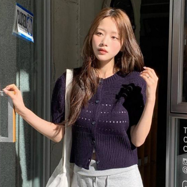 린다샵 여성용 차드하 스카시 펀칭 반팔 니트 가디건 cpcd3710k62