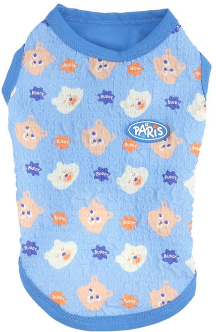 패리스독 강아지 버디 베어 시어서커 티셔츠, 블루, 1개