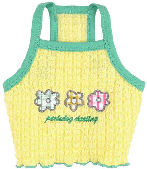 패리스독 강아지 트리플 플라워 버블 크롭 티셔츠, 옐로우, 1개