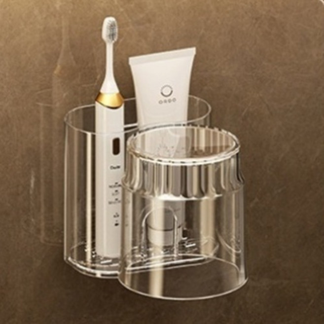 세븐와이즈 무타공 욕실 칫솔 치약 컵 벽걸이 홀더, 화이트, 1개