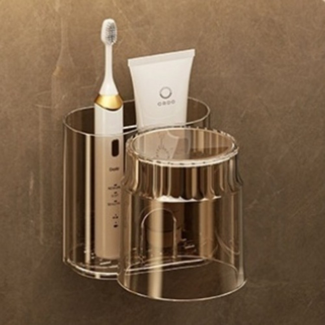 세븐와이즈 무타공 욕실 칫솔 치약 컵 벽걸이 홀더, 브라운, 1개