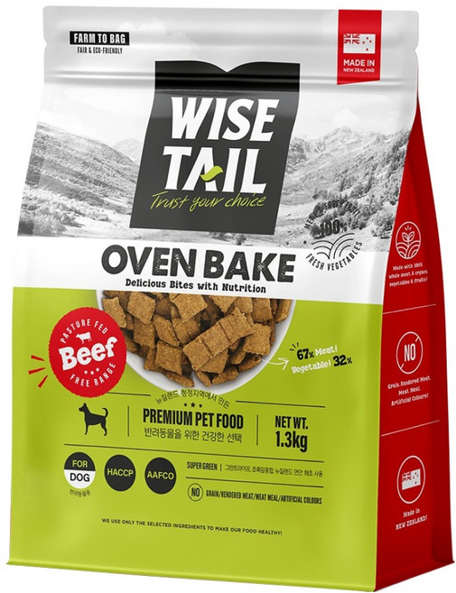 와이즈테일 전연령 강아지 오븐베이크 사료, 1개, 1.3kg, 소