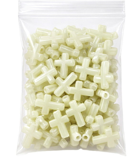 (주)유니아트 모양비즈 100번 야광 십자가 85p, 우윳빛(밝은곳), 은은한 그린(어두운 곳), 1개