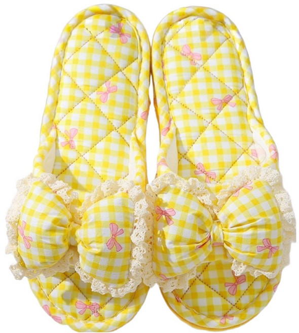 에버하우스 3중 프릴 리본 파스텔 미끄럼방지 거실화, 옐로우, 1개