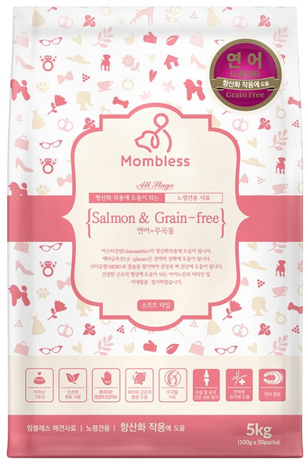 맘블레스 노령견용 연어&무곡물 건식사료, 연어, 5kg, 1개