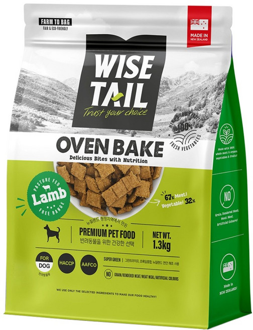 와이즈테일 전연령 강아지 오븐베이크 사료, 1개, 1.3kg, 양