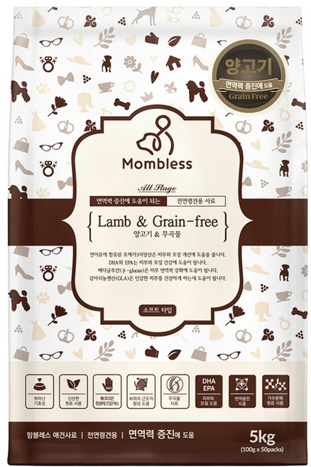 맘블레스 전연령 강아지 양고기와 무곡물 소프트사료, 5kg, 1개, 양