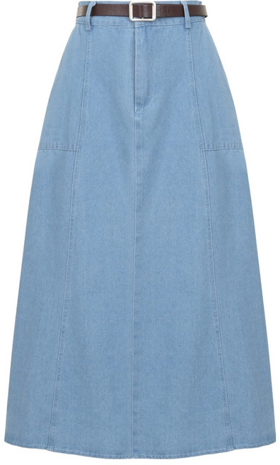 에이비플러스 여성용 A라인 롱 데님 스커트 벨트 LSA5MS36