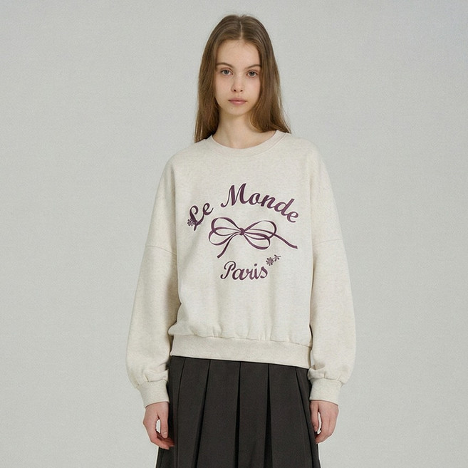 에이비플러스 여성용 르몽드 리본 자수 맨투맨 LSA5MK40