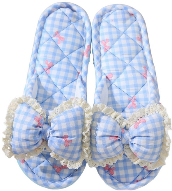 에버하우스 3중 프릴 리본 파스텔 미끄럼방지 거실화, 블루, 1개