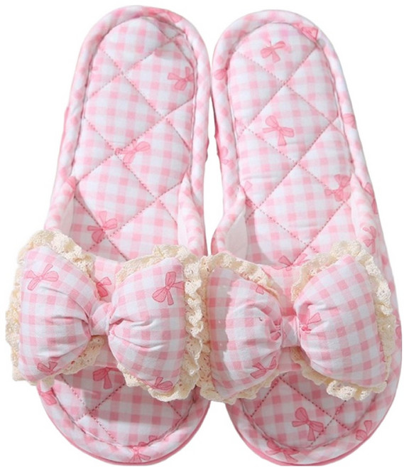 에버하우스 3중 프릴 리본 파스텔 미끄럼방지 거실화, 핑크, 1개