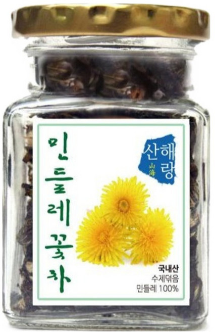 산해랑 사각 유리병 국내산 수제덖음 민들레꽃차, 16g, 1개, 1개입
