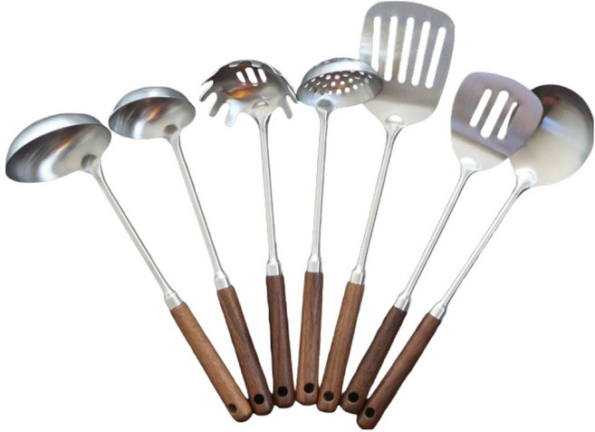 체리하우스 에크렌 월넛핸들 스텐 조리도구 7p 세트 대, 실버 + 브라운, 1세트, 7종