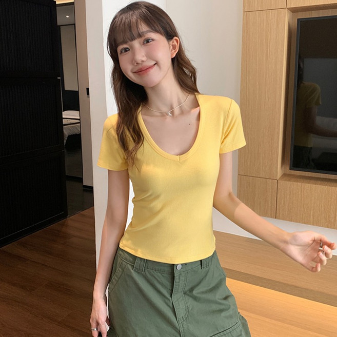 어썸풀 여성용 라비에르 딥브이 슬림 반팔 티셔츠 A26SMT030306