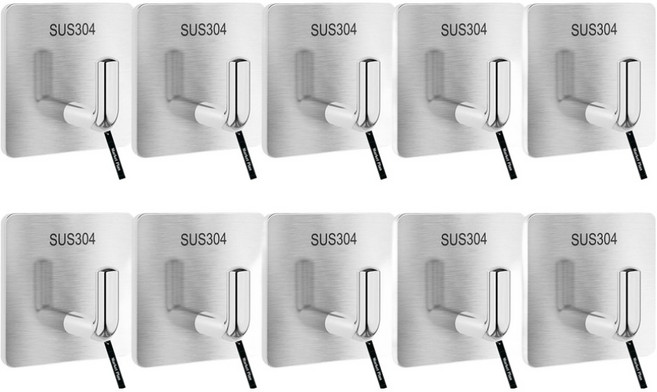 마켓플랜 무타공 스텐 304 정사각 후크 걸이, 실버, 10개