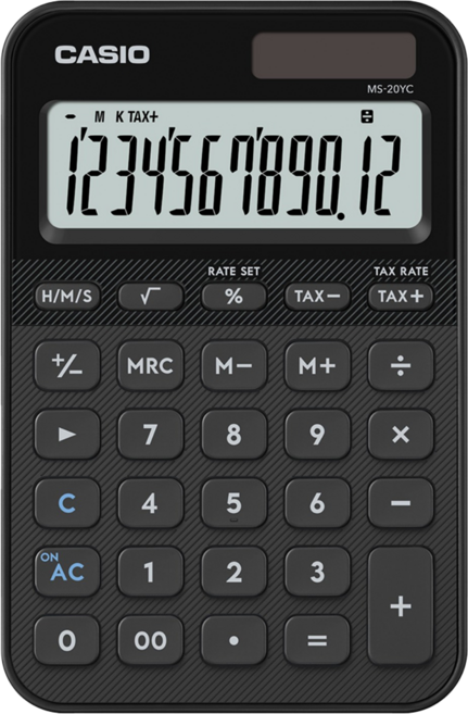 CASIO 卡西歐 12位數計算機 MS-20YC-BK, 黑色, 1個