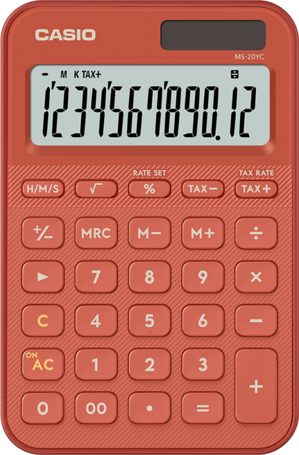 CASIO 卡西歐 12位數計算機 MS-20YC-RD, 朱紅色, 1個