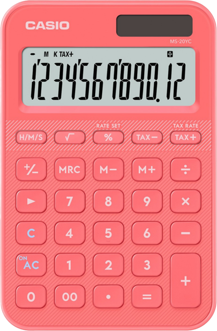 CASIO 卡西歐 12位數計算機 MS-20YC-CL, 珊瑚紅, 1個