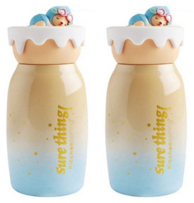 Kitchenspring 蜜桃熊磁鐵保溫瓶, 粉嫩藍, 2個, 260ml
