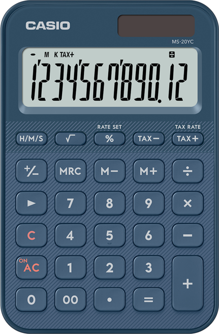 CASIO 卡西歐 12位數計算機 MS-20YC-NY, 靛藍色, 1個