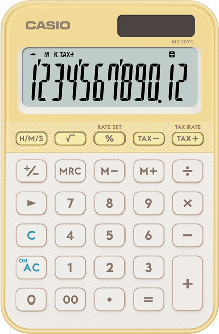 CASIO 卡西歐 12位數計算機 MS-20YC-LY, 黃色, 1個