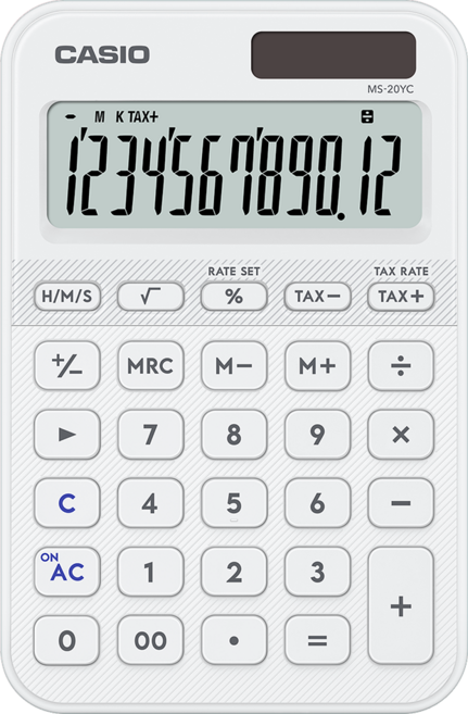 CASIO 卡西歐 12位數計算機 MS-20YC-WE, 白色, 1個