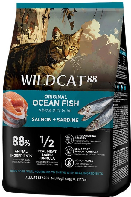 와일드캣88 오리지널 오션 피쉬 건식사료, 5.1kg, 1개, 연어+흰살생선