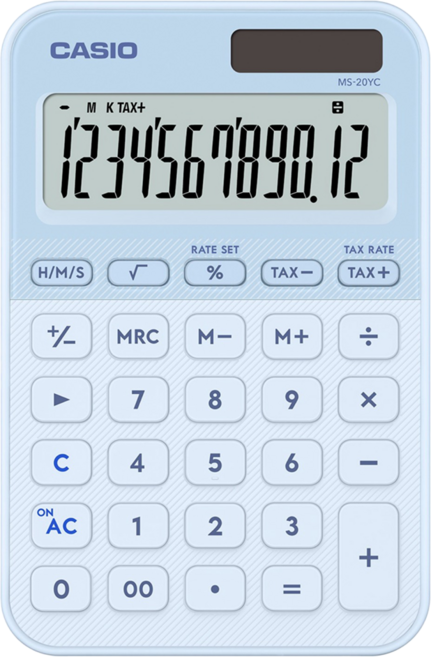 CASIO 卡西歐 12位數計算機 MS-20YC-LB, 淺藍色, 1個
