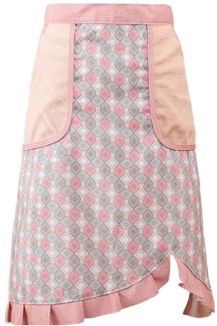 다파랑 언밸런스 프릴 배색 카페 주방 에이프런 허리 앞치마 HJ1424, 핑크, 1개