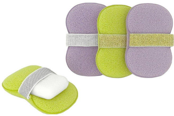 모나코올리브 밴드형 쫀득 비누스펀지 4종 세트, 그린골드, 퍼플골드, 그린실버, 퍼플실버, 1세트