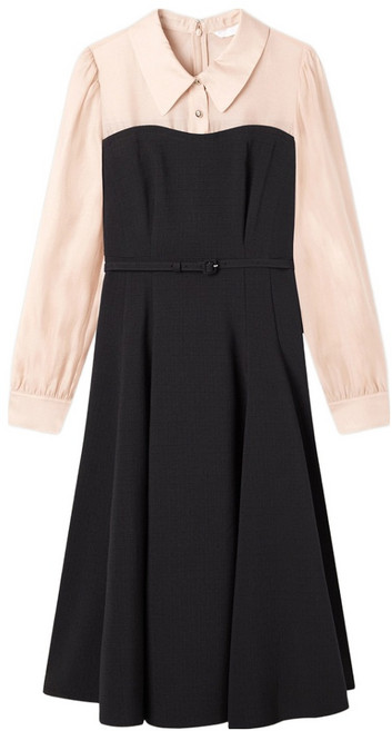 Roem 女款梭織拼接長版連身裙, 19 黑色