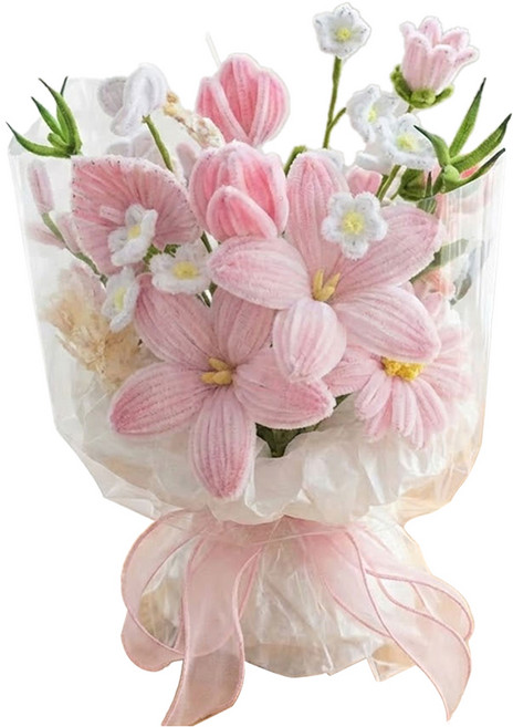 제너럴케이 모루 꽃다발 DIY 만들기 세트 핑크 백합, 혼합색상, 1세트