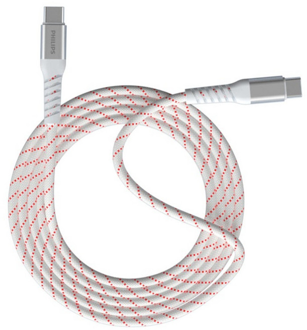 PHILIPS 飛利浦 USB-C-USB-C 不打結磁吸收納線 DLC4588C, 白色, 1個, 150cm