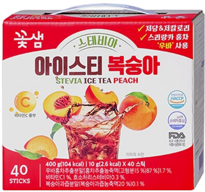 꽃샘 스테비아 아이스티 복숭아, 1개, 40개입, 10g