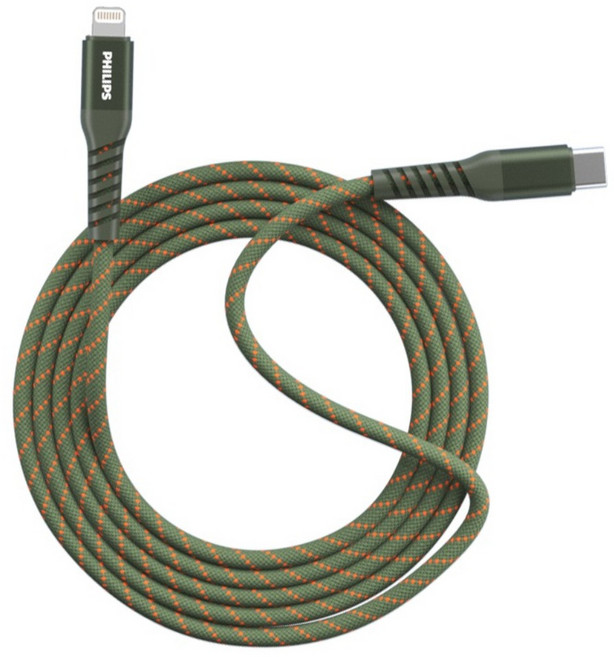 PHILIPS 飛利浦 USB-C-Lightning 不打結磁吸收納線 DLC4588V, 綠色, 1個, 150cm