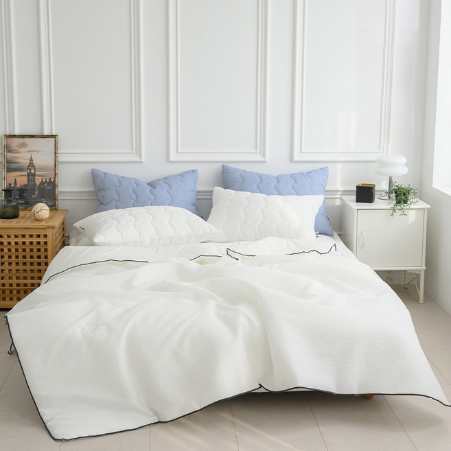 아이닉스 항균 탈취 시어서커 써니 시원한 냉감 누빔이불, 화이트