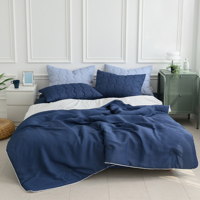 아이닉스 항균 탈취 시어서커 써니 시원한 냉감 누빔이불, 딥네이비