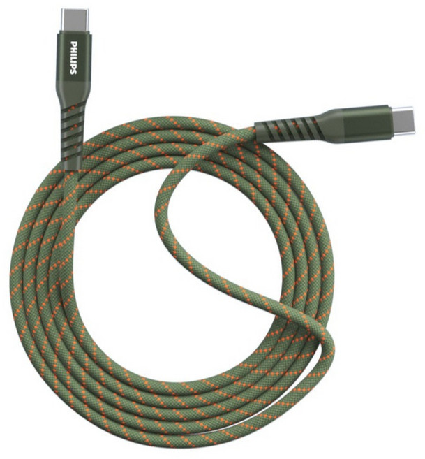 PHILIPS 飛利浦 USB-C-USB-C 不打結磁吸收納線 DLC4588C, 綠色, 1個, 150cm