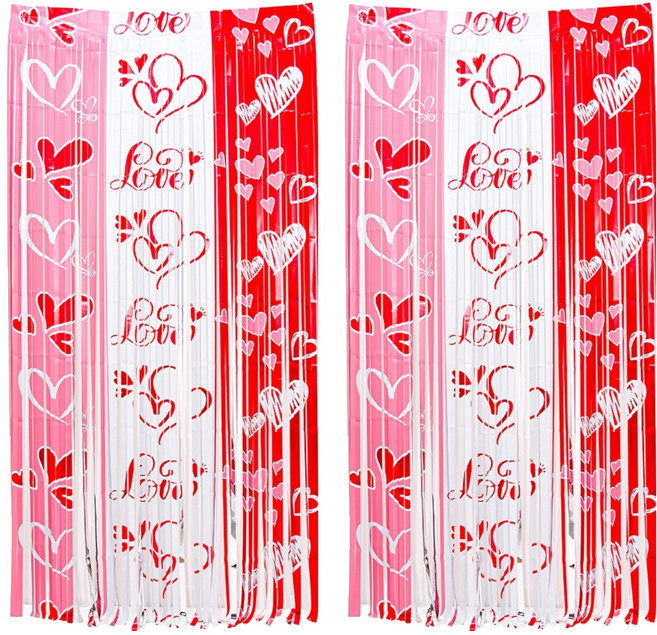 파티쇼 생일파티 배경장식 포토존 커튼, 러브하트프린트, 2개