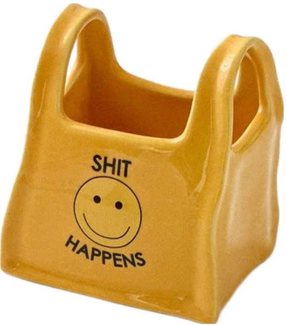 탑피아 세라믹 펜꽂이 리모컨 화장품 브러쉬 수납함 데스크 오브제, 노란색 가방, 1개