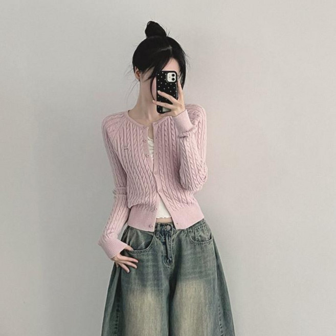 위드후이린 여성용 프롬 팬던트 꽈배기 니트 가디건