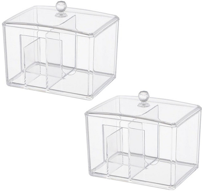 라라공방 크리스탈 아크릴 화장솜 면봉 케이스, 투명, 2개