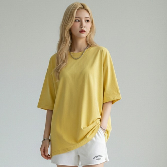 레몬소울 여성용 빅 오버핏 반팔 티셔츠