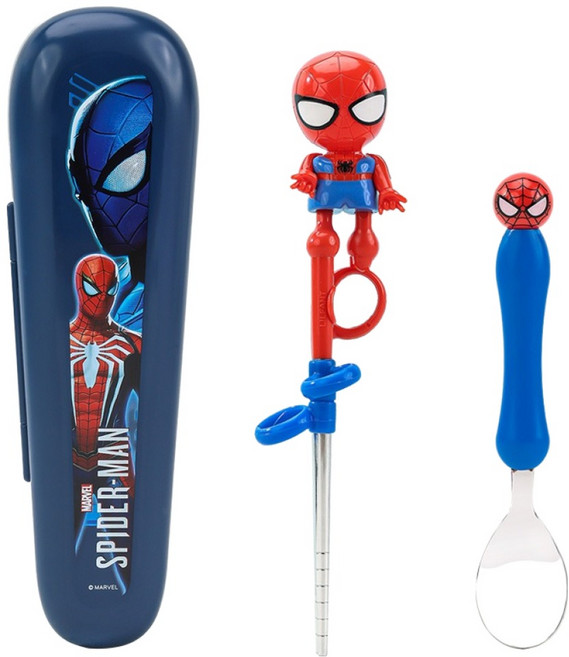 릴팡 더스틱 네오 모션 스파이더맨 스텐젓가락 스푼 케이스 세트, 1세트, 스푼 + 젓가락 + 케이스, 혼합색상