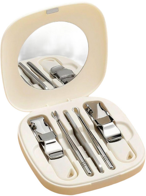 中國 MANICURE 磁吸迷你指甲剪套裝5件套 不鏽鋼指甲刀/修甲工具/指甲鉗/磨甲器, 1套, 奶油白