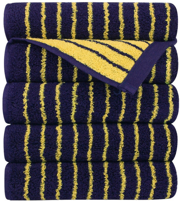 송월타올 컬러릭 스트라이프 호텔수건 180g 30수 코마사, 슬림 네이비, 5개