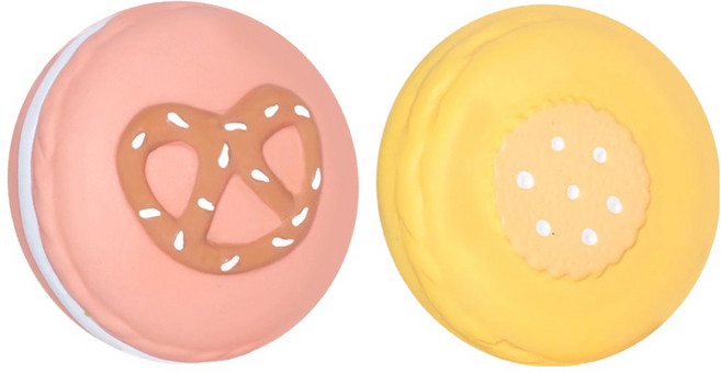 둥둥펫 강아지 라텍스 장난감 말랑 마카롱 2종 세트, 핑크, 옐로우, 1세트